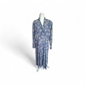 Leslie Fay Blue and Tan Floral Dress Vintage
